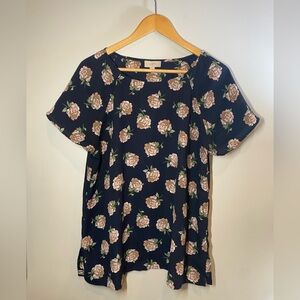 EUC Loft black with pink florals top size Large